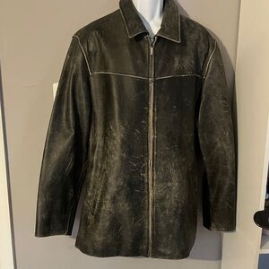 R&R Men's Black Distressed Leather Jacket Sz XL